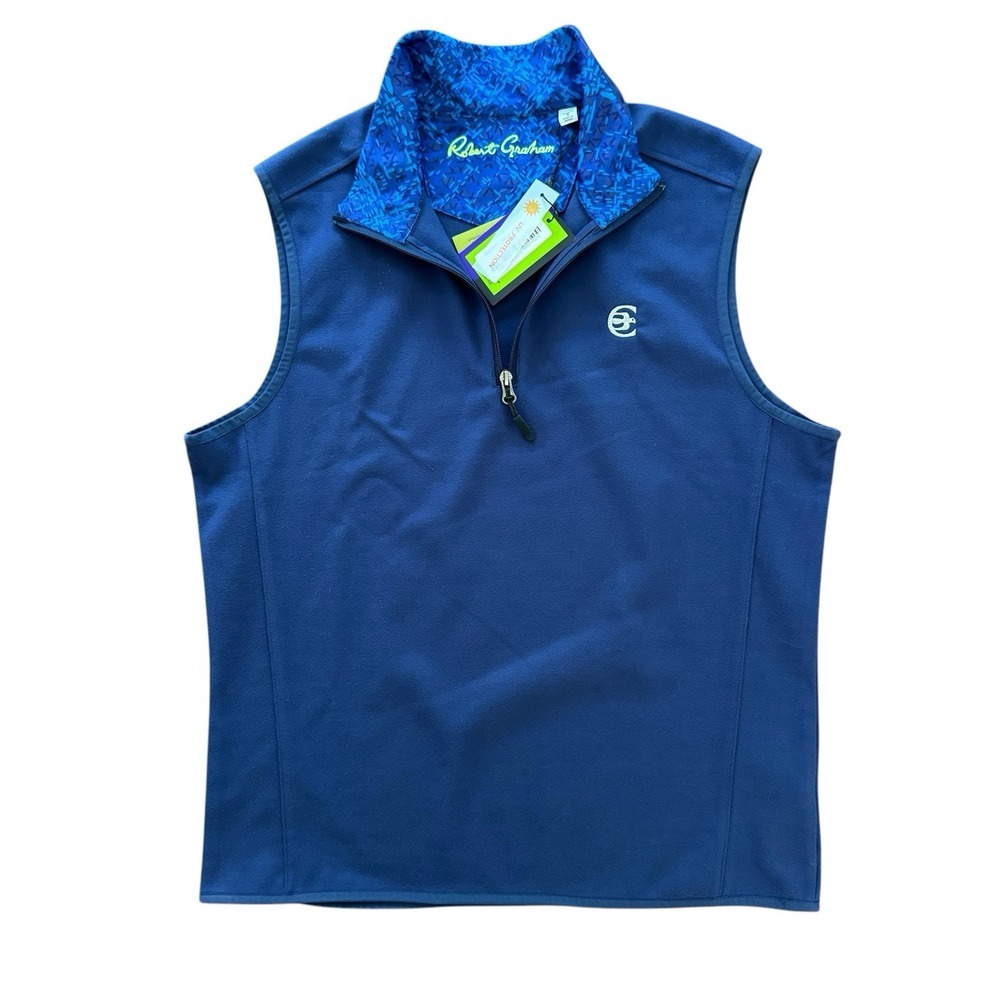 Robert Graham Small Blue 1/4 Zip Classic Fit Men's Golf Pullover Vest NWT Logo